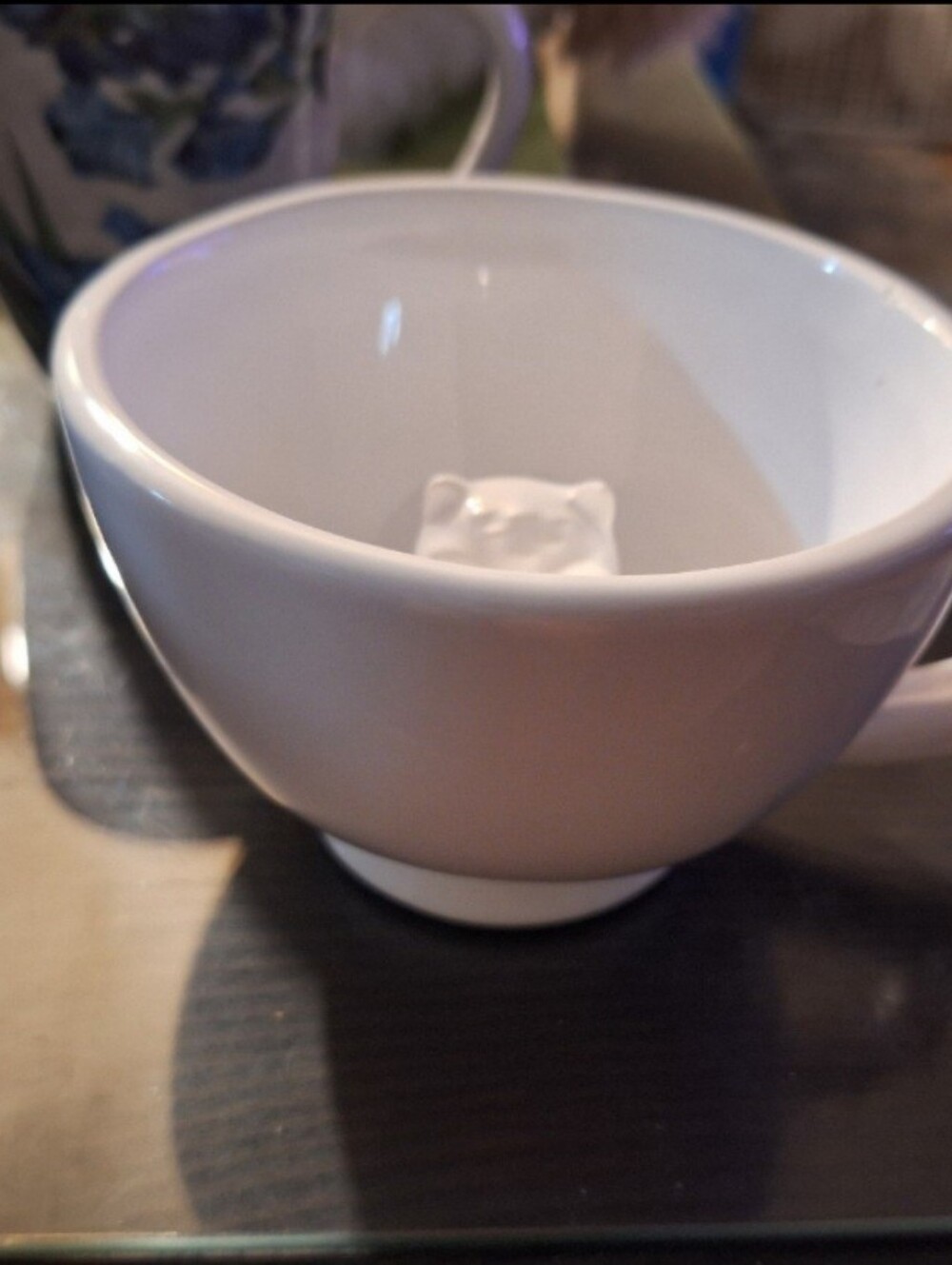 White Ceramic Cat Mug with Hidden Cat Figure -